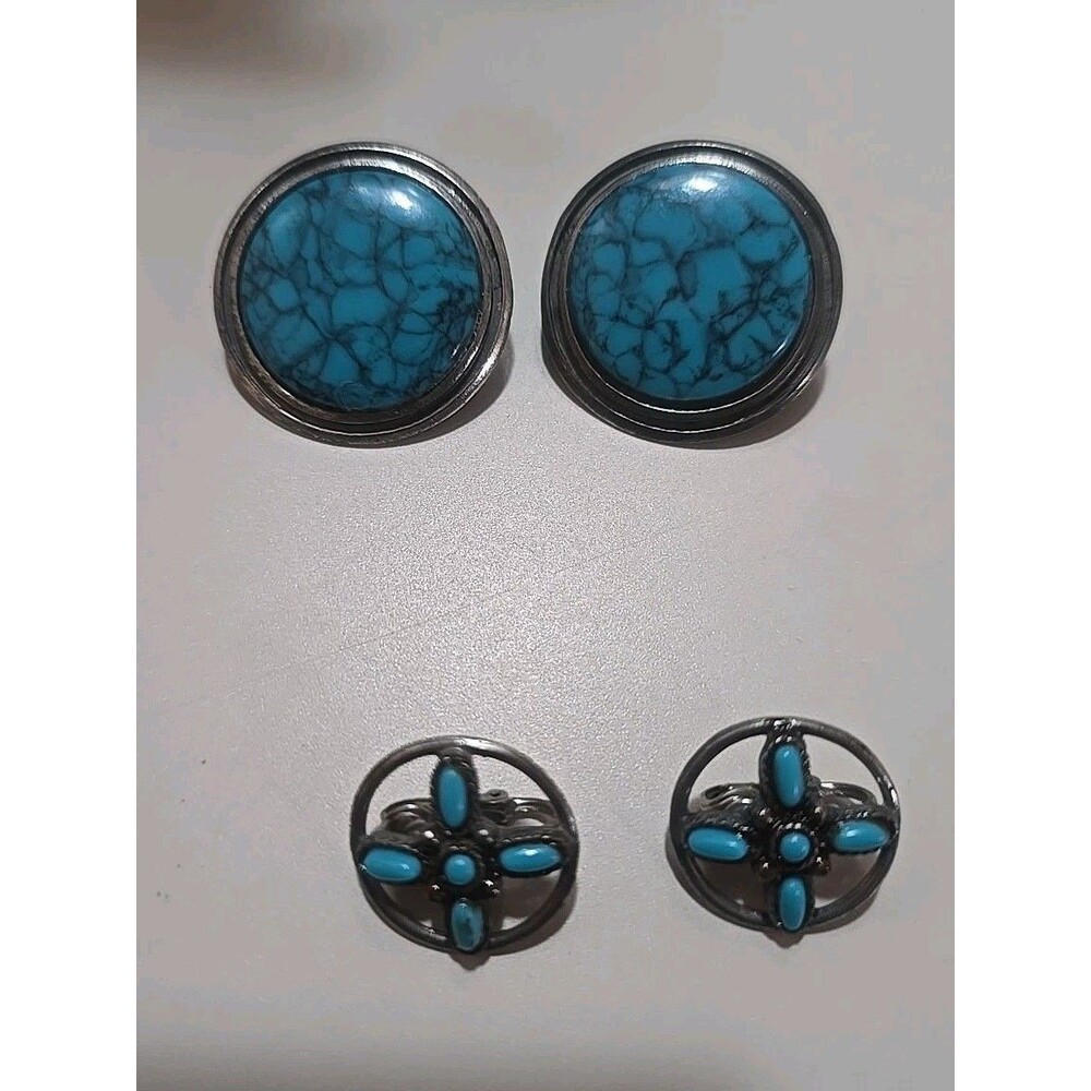 Two Pairs Vintage Sancrest Faux Turquoise Clip On Earrings